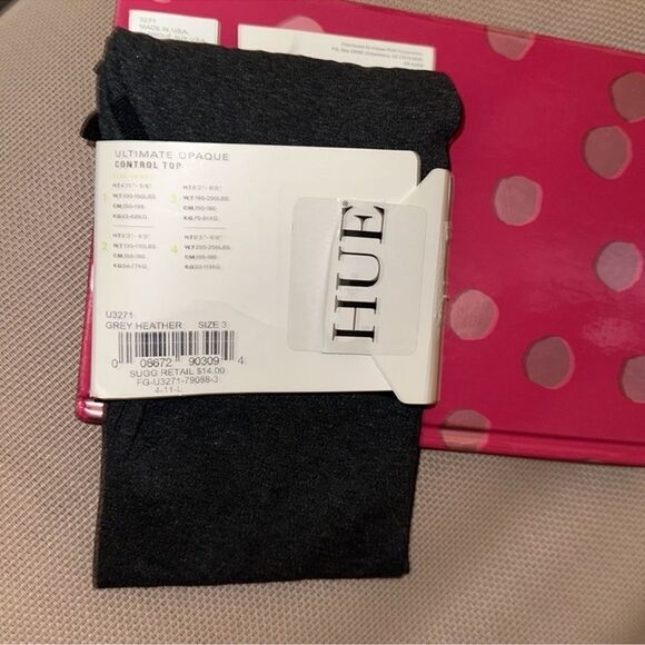 HUE size 3 Heather Gray Ultimate Opaque Control Top Tights - Picture 2 of 3